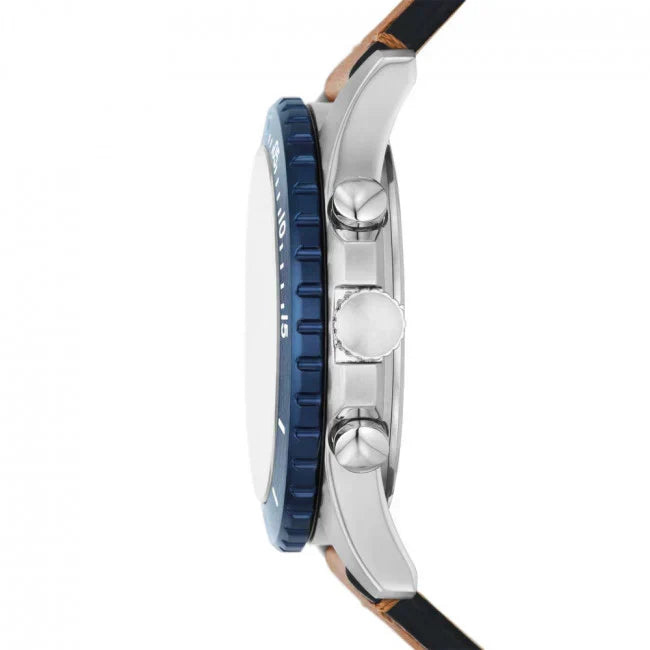 Fossil Nate JR1504 50mm Men’s Chronograph Watch – Navy Blue Dial & Brown Genuine Leather Strap