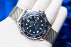 Omega Seamaster 43mm Master Quality Watch – Blue Dial, Blue Bezel & Stainless Steel Mesh Bracelet