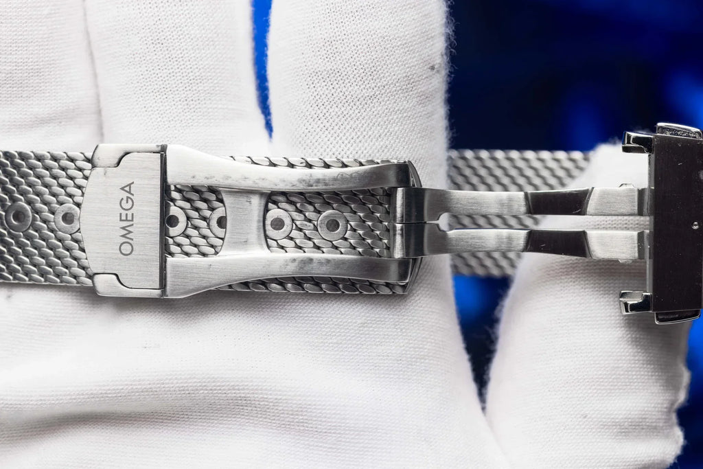 Omega Seamaster 43mm Master Quality Watch – Blue Dial, Blue Bezel & Stainless Steel Mesh Bracelet