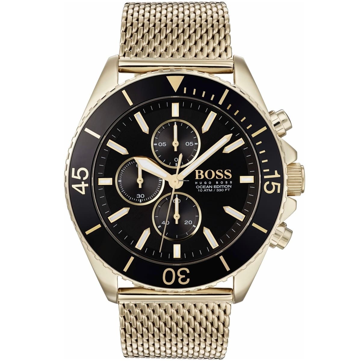 Hugo Boss Ocean Edition 1513703 46mm Men’s Chronograph Watch – Black Dial & Gold Mesh Bracelet