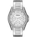 Fossil Riley ES3202 38mm Women’s Watch – Silver Sunray Dial, Stainless Steel Bracelet & Crystal-Set Bezel