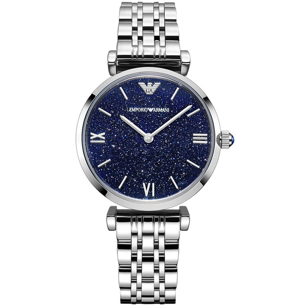 Emporio Armani Gianni T-Bar AR11091 32mm Women's Quartz Watch – Blue & Silver-Tone Stainless Steel Bracelet