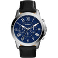 Fossil Grant FS4990 44mm Men’s Chronograph Watch – Blue Dial & Black Genuine Leather Strap