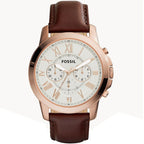 Fossil Grant FS4991 44mm Men’s Chronograph Watch – White Dial & Brown Genuine Leather Strap