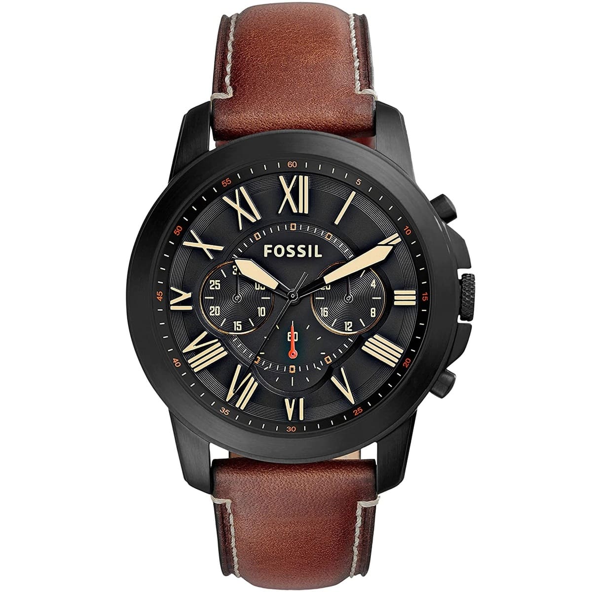 Fossil Grant FS5241 44mm Men’s Chronograph Watch – Black Dial & Brown Genuine Leather Strap