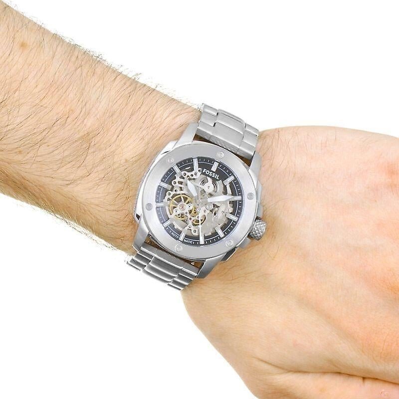 Fossil Modern Machine ME3081 50mm Men’s Automatic Watch – Silver Skeleton Dial & Silver-tone Stainless Steel Bracelet