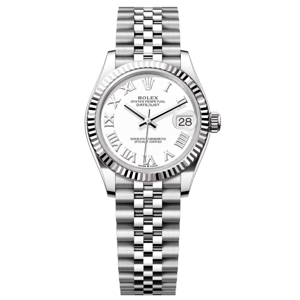Rolex Datejust 31mm Women’s Master Quality Watch – White Roman Numeral Dial, Stainless Steel Jubilee Bracelet & Stainless Steel Fluted Bezel
