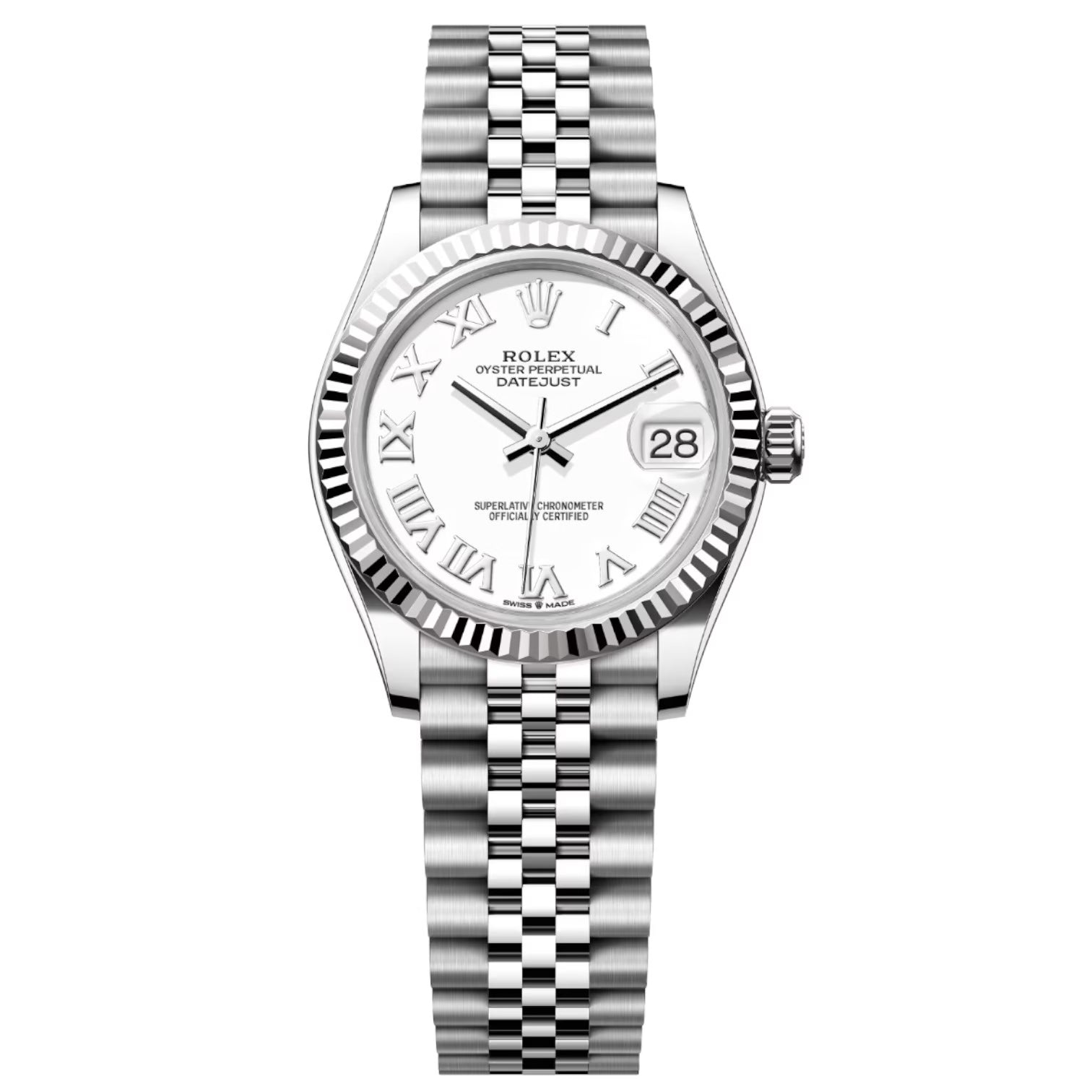 Rolex Datejust 31mm Women’s Master Quality Watch – White Roman Numeral Dial, Stainless Steel Jubilee Bracelet & Stainless Steel Fluted Bezel