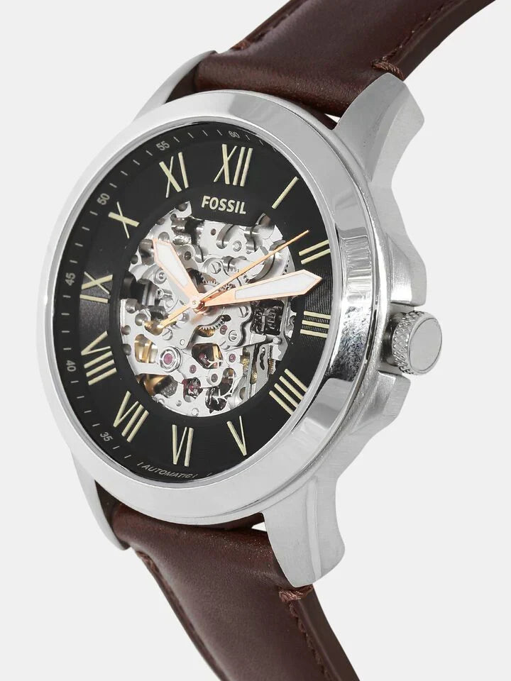 Fossil ME3100 45mm Men’s Automatic Watch – Skeleton Dial & Genuine Leather Strap