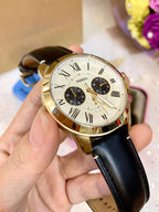 Fossil Grant FS5272 44mm Men’s Chronograph Watch – Cream Dial & Black Genuine Leather Strap