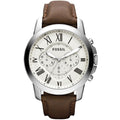 Fossil Grant FS4735 44mm Men’s Chronograph Watch – White Dial & Brown Genuine Leather Strap