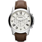 Fossil Grant FS4735 44mm Men’s Chronograph Watch – White Dial & Brown Genuine Leather Strap