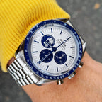 Omega Speedmaster “Silver Snoopy Award” 50th Anniversary Master Quality Watch – White Dial & Stainless Steel Bracelet