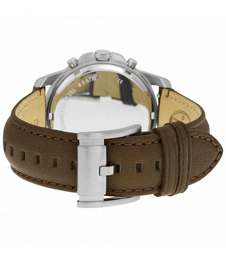 Fossil Grant FS4735 44mm Men’s Chronograph Watch – White Dial & Brown Genuine Leather Strap
