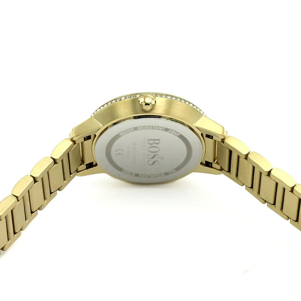 Hugo Boss Signature 1502541 34mm Women’s Quartz Watch – Gold Sunray Dial & Gold-Tone Stainless Steel Link Bracelet
