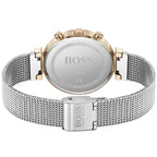 Hugo Boss Flawless 1502553 36mm Women’s Multifunction Quartz Watch – Silver Sunray Dial with Crystal Markers & Rose Gold Stainless Steel Mesh Bracelet