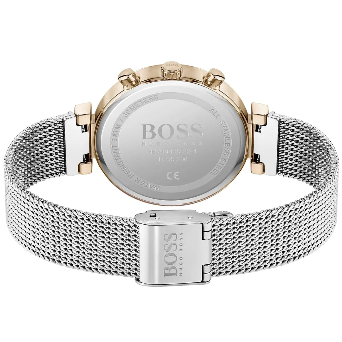 Hugo Boss Flawless 1502553 36mm Women’s Multifunction Quartz Watch – Silver Sunray Dial with Crystal Markers & Rose Gold Stainless Steel Mesh Bracelet