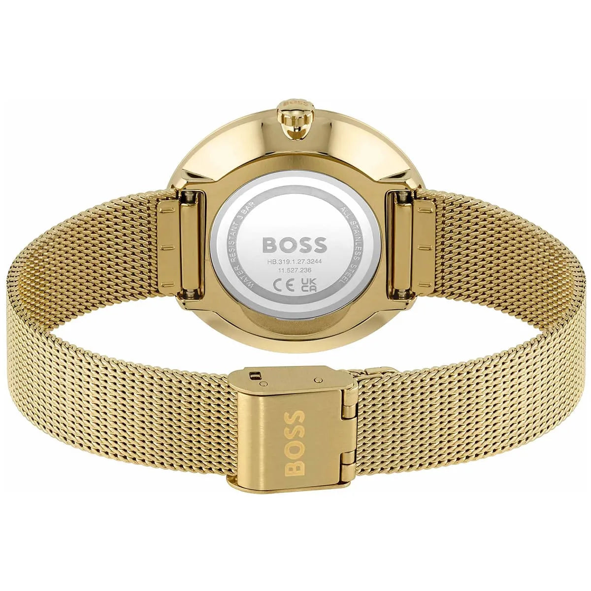 Hugo Boss Crystal Pavé 1502659 36mm Women’s Two-Hand Quartz Watch – Full Crystal-Pavé Dial & Gold Stainless Steel Mesh Bracelet