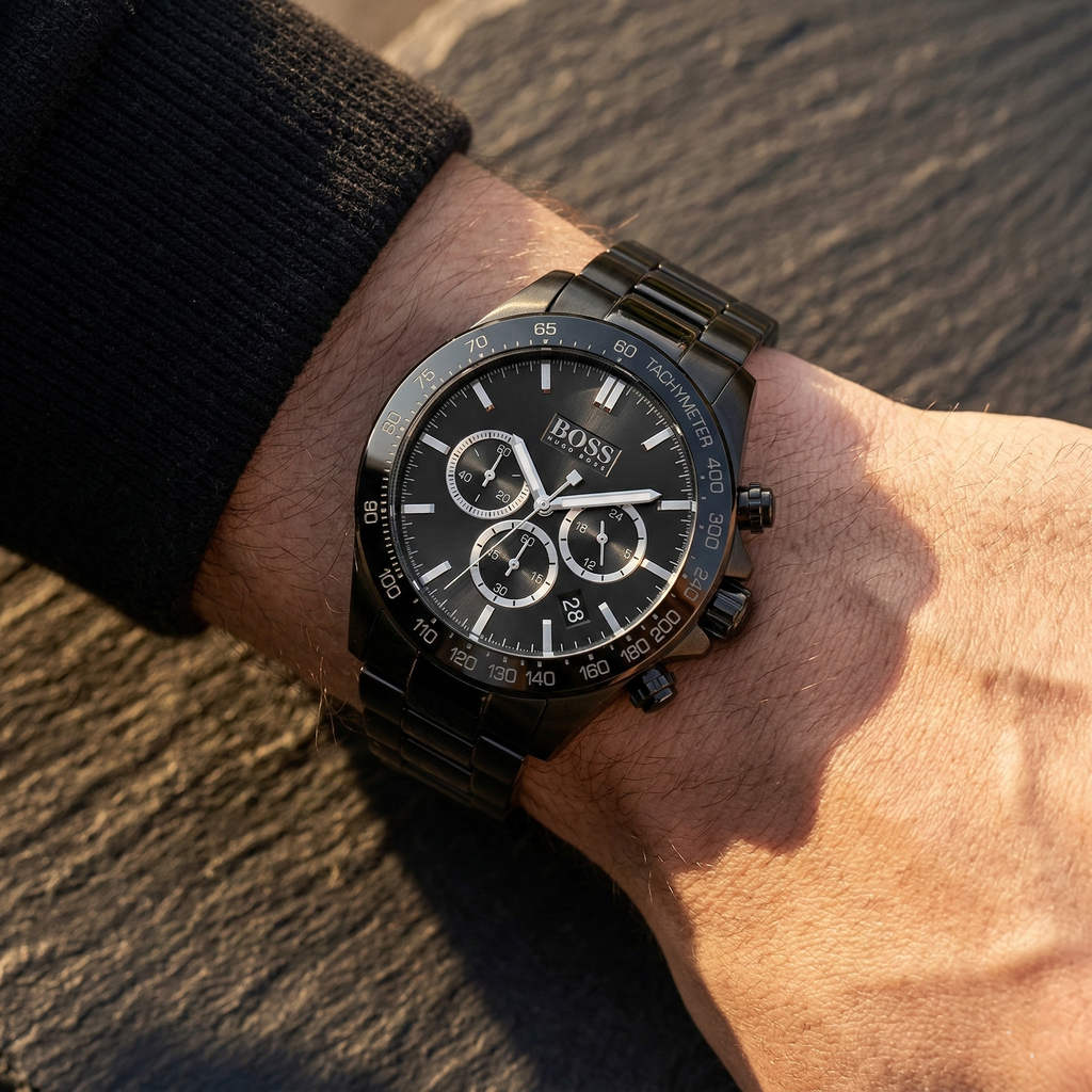 Hugo Boss Ikon 1512961 44mm Men’s Chronograph Watch – Black Dial & Stainless Steel Bracelet