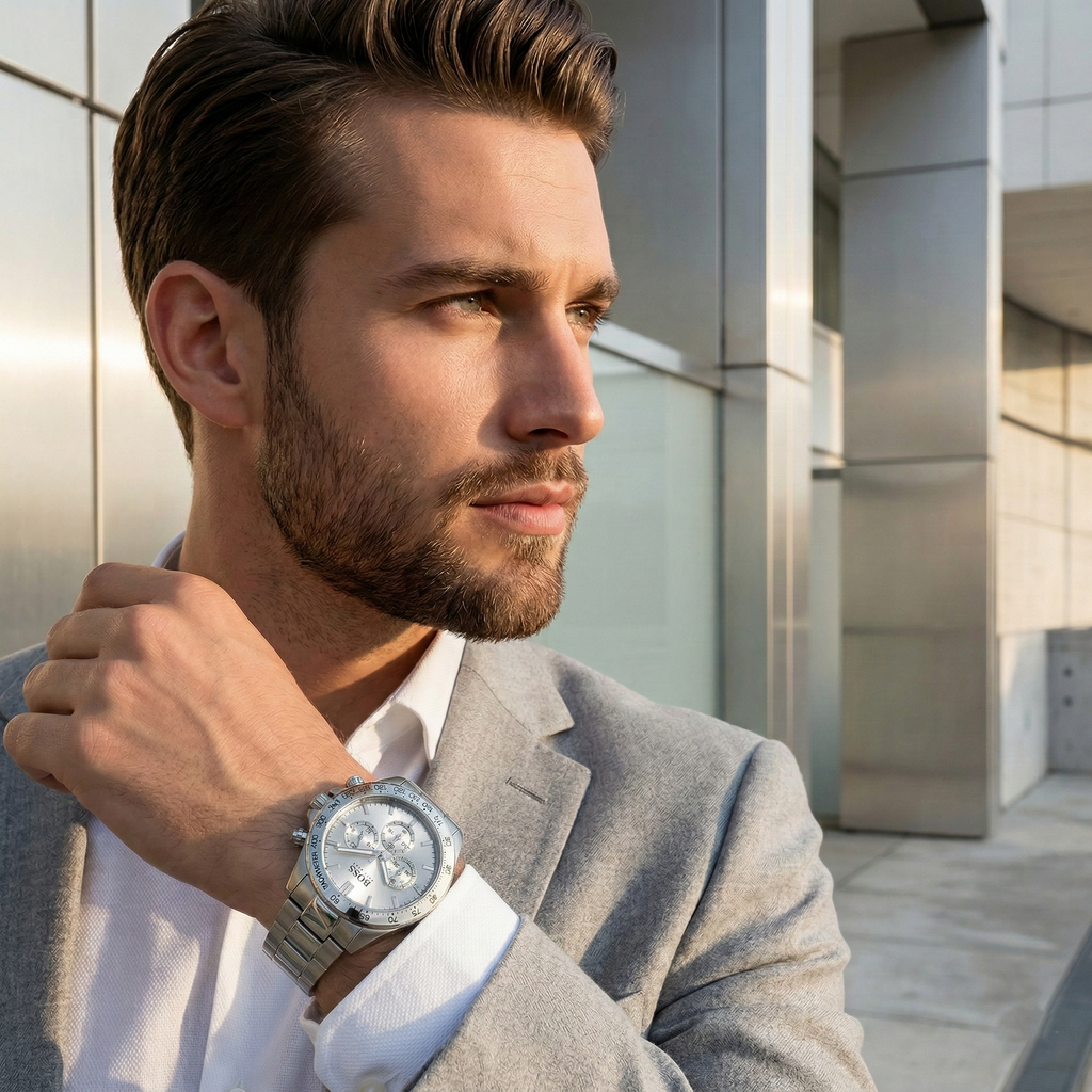 Hugo Boss Ikon 1512962 44mm Men’s Chronograph Watch – Silver Dial & Silver-tone Stainless Steel Link Bracelet