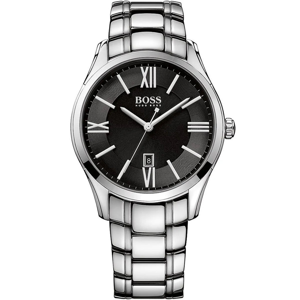 Hugo Boss Ambassador 1513025 44mm Men’s Quartz Watch – Black Dial & Silver-tone Stainless Steel Link Bracelet