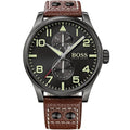 Hugo Boss Aeroliner Maxx 1513079 46mm Men’s Quartz Watch – Black Dial & Brown Genuine Leather Strap