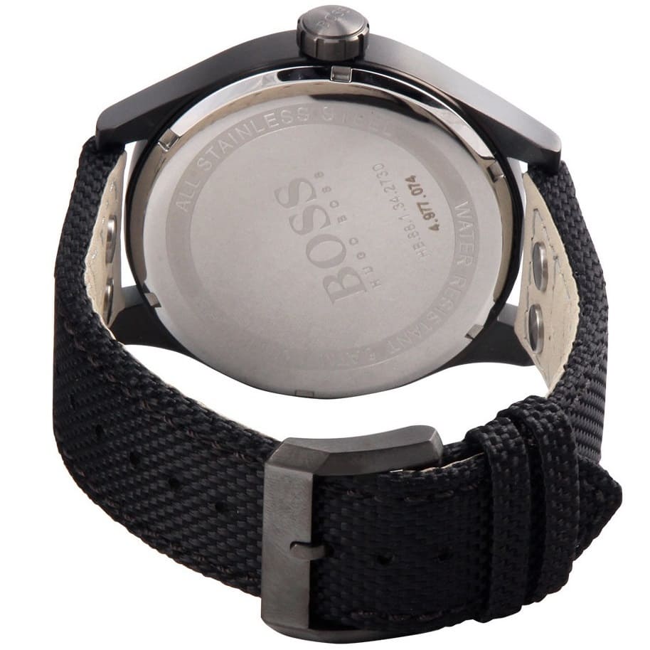 Hugo Boss Aeroliner Maxx 1513086 46mm Men’s Quartz Watch – Black Woven Dial & Textile Strap