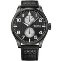 Hugo Boss Aeroliner Maxx 1513086 46mm Men’s Quartz Watch – Black Woven Dial & Textile Strap