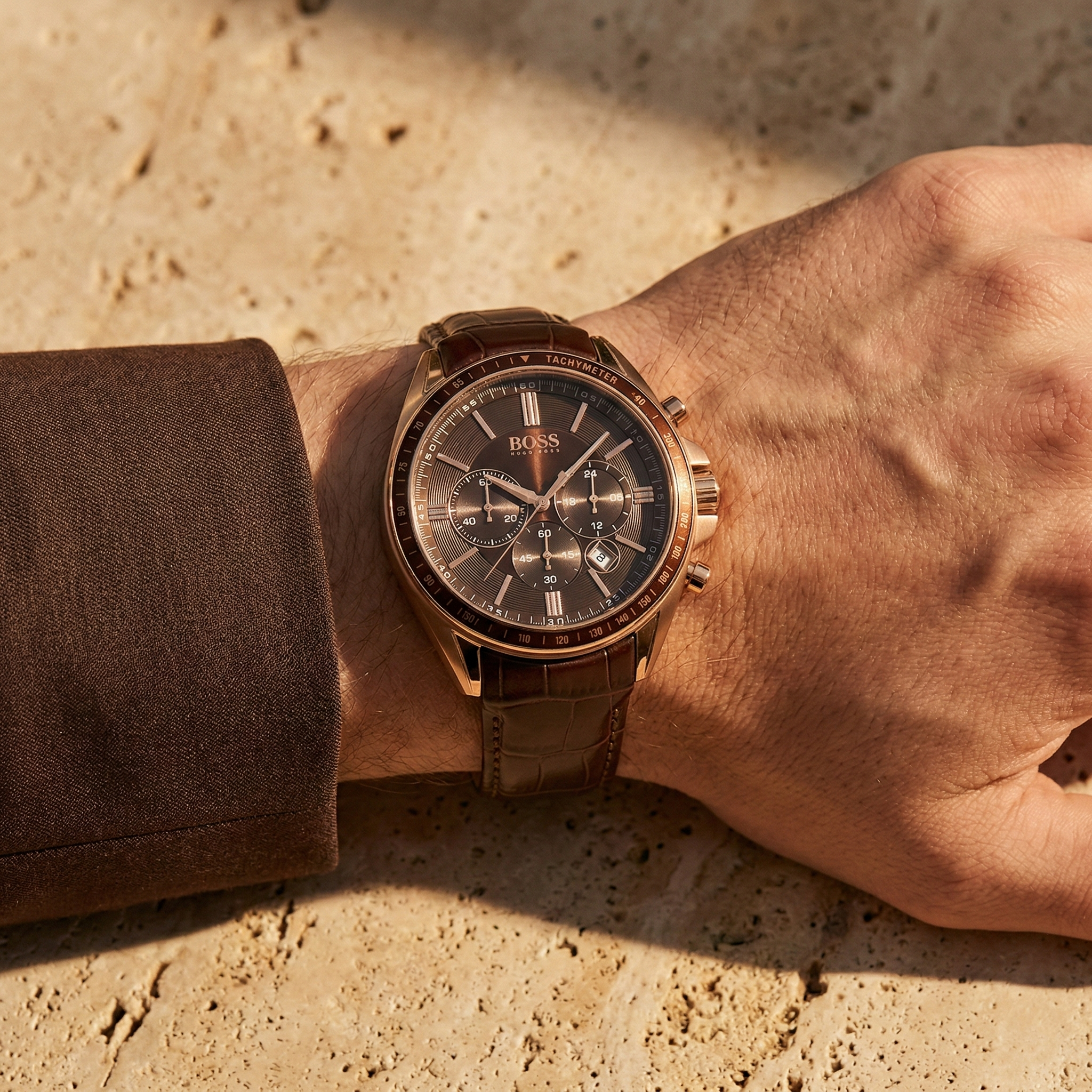 Hugo Boss Driver 1513093 44mm Men’s Chronograph Watch – Brown Dial & Brown Genuine Leather Strap