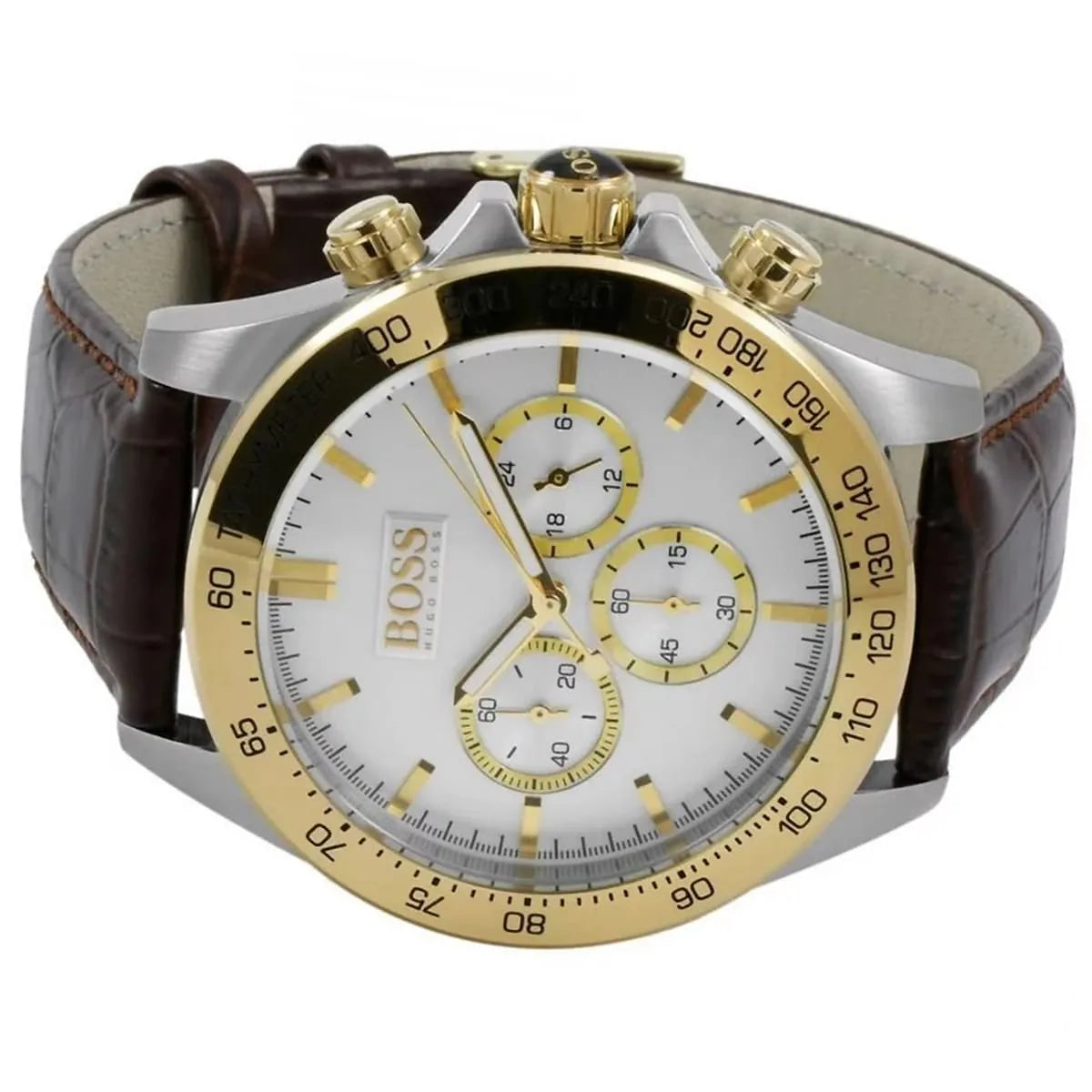 Hugo Boss Ikon 1513174 44mm Men’s Chronograph Watch – Silver Dial & Brown Leather Strap