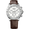 Hugo Boss Ikon 1513175 44mm Men’s Chronograph Watch – White Dial & Brown Genuine Leather Strap