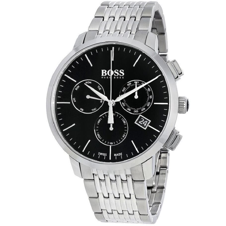 Hugo Boss Signature 1513267 44mm Men’s Quartz Watch – Black Dial & Silver-tone Stainless Steel Link Bracelet