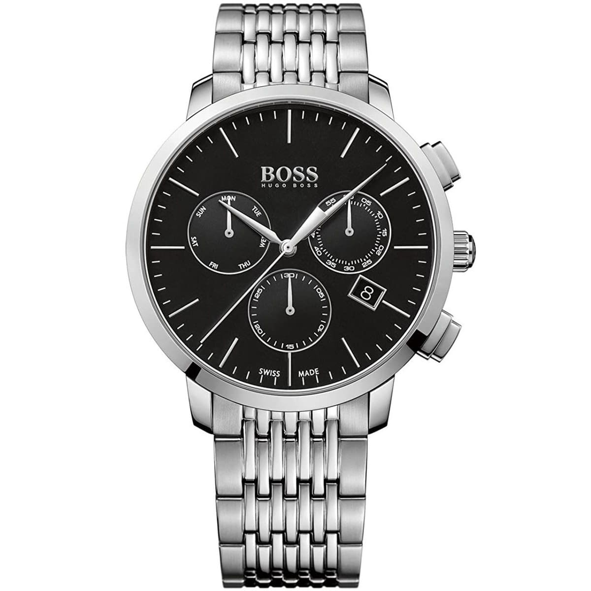 Hugo Boss Signature 1513267 44mm Men’s Quartz Watch – Black Dial & Silver-tone Stainless Steel Link Bracelet
