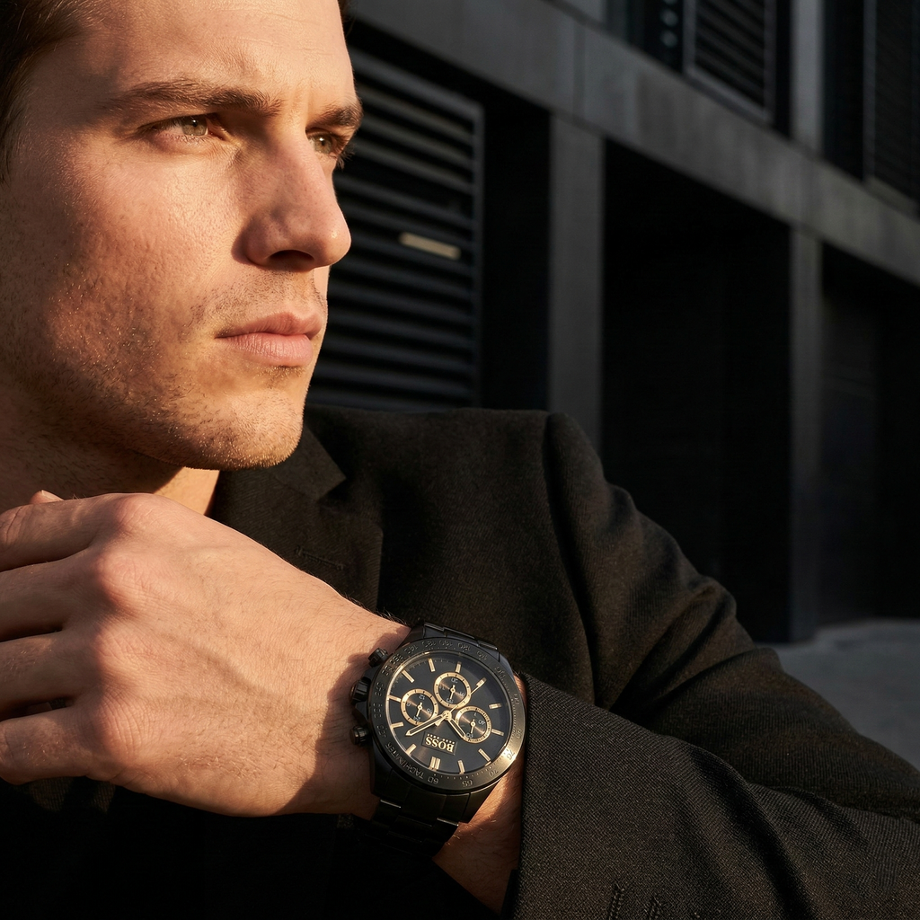 Hugo Boss Ikon 1513278 44mm Men’s Chronograph Watch – Black Dial & Stainless Steel Bracelet