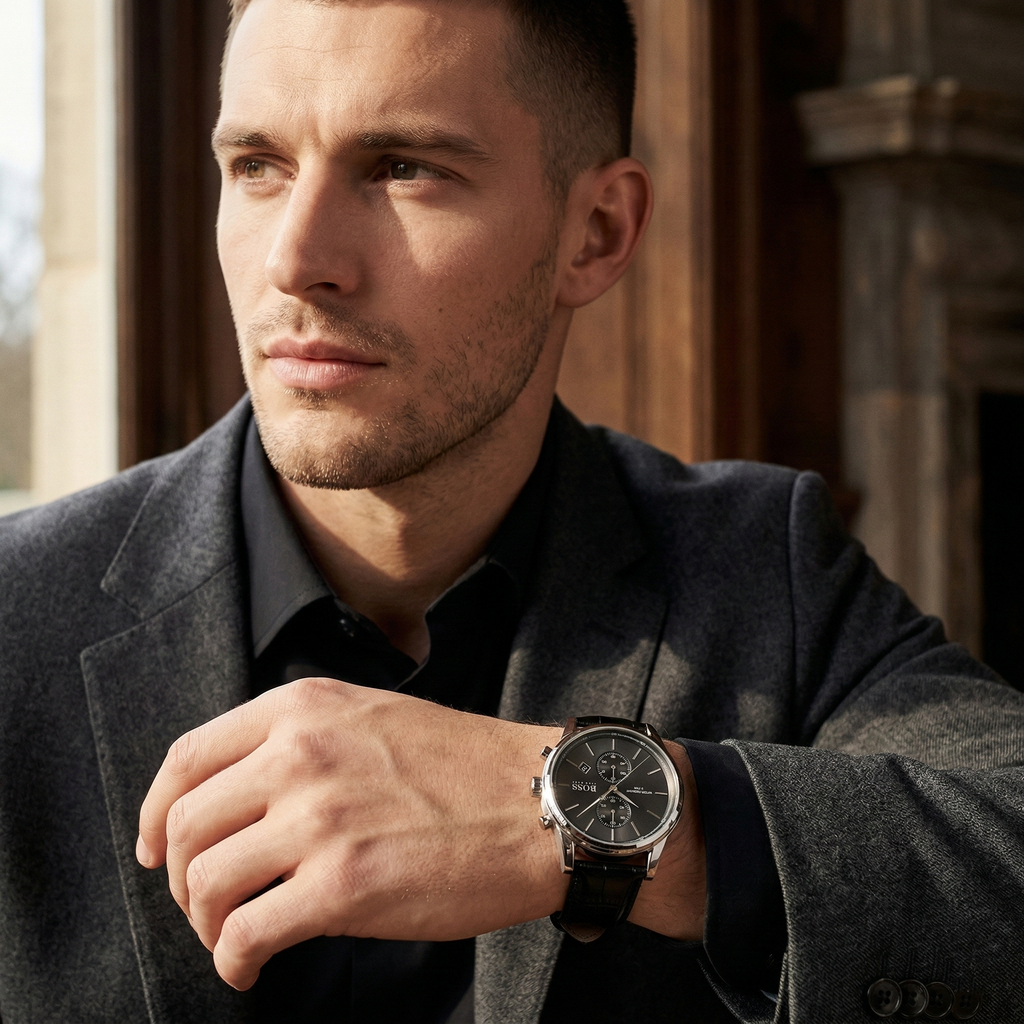 Hugo Boss Jet 1513279 41mm Men’s Chronograph Watch – Black Dial & Black Genuine Leather Strap