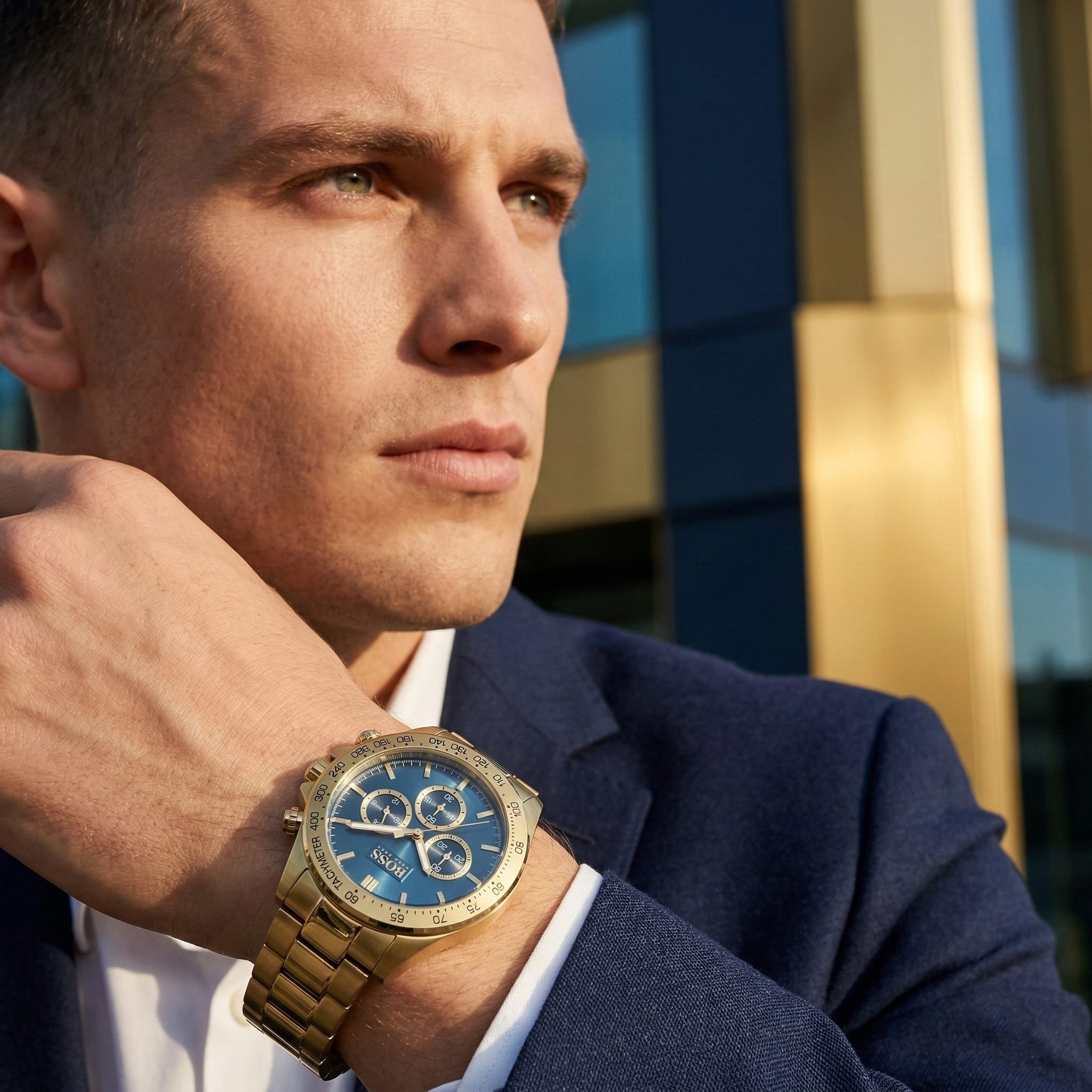Hugo Boss Ikon 1513340 44mm Men’s Chronograph Watch – Blue Dial & Stainless Steel Bracelet