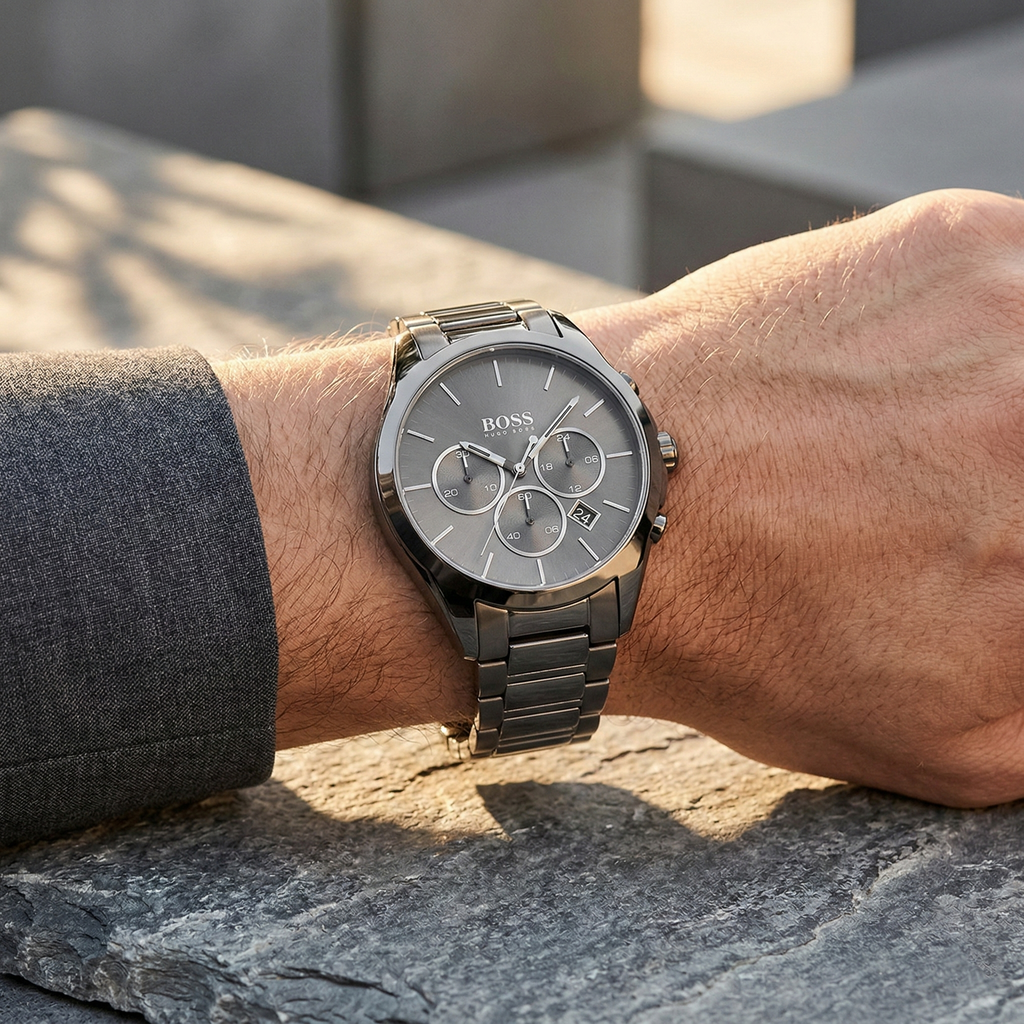 Hugo Boss Onyx 1513364 44mm Men’s Quartz Watch – Gray Dial & Gray Stainless Steel Link Bracelet