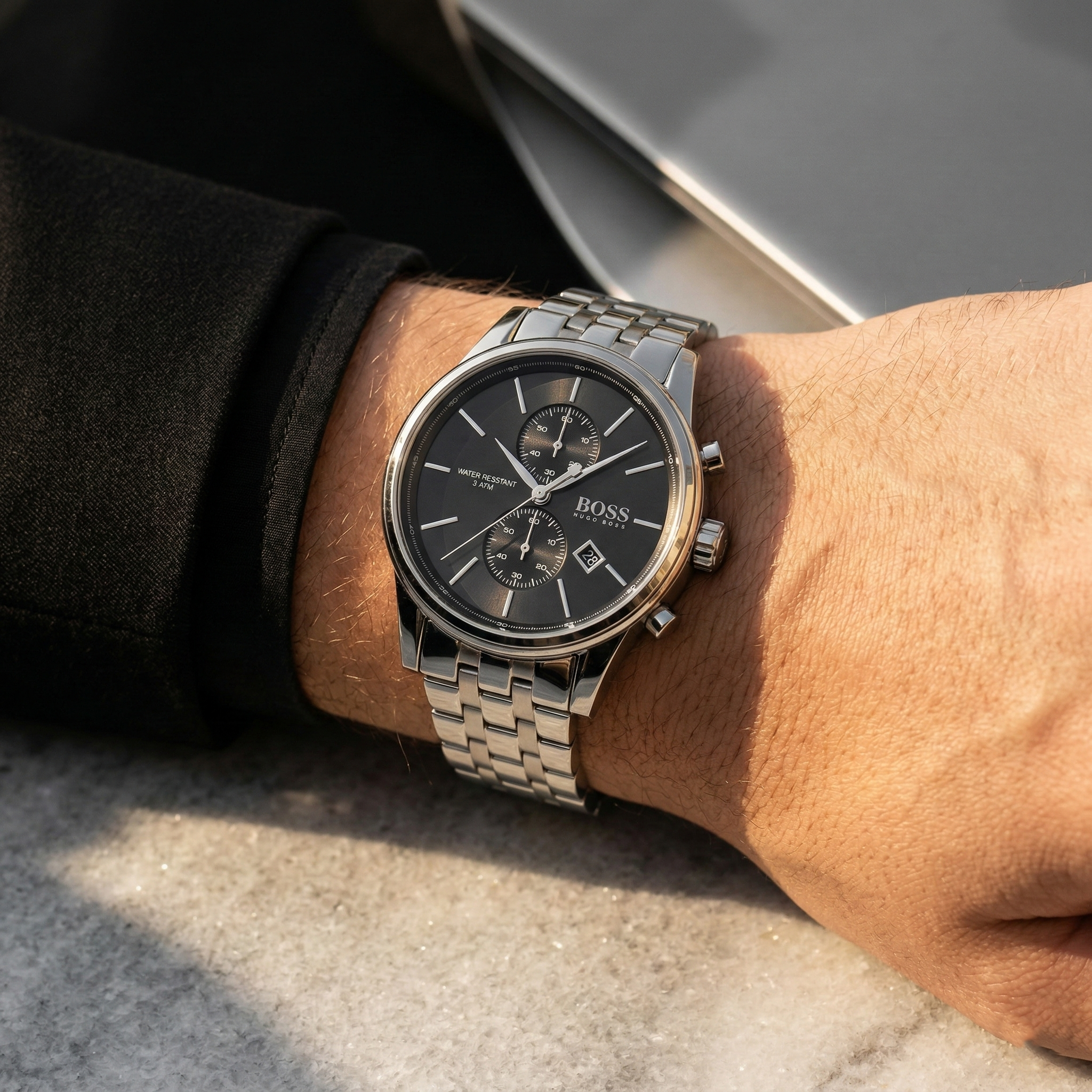 Hugo Boss Jet 1513383 41mm Men’s Chronograph Watch – Black Dial & Silver-tone Stainless Steel Link Bracelet