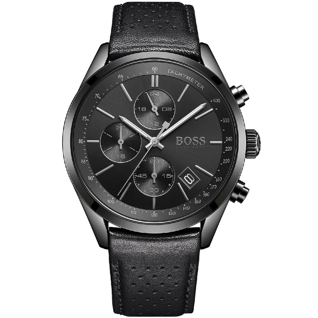 Hugo Boss Grand Prix 1513474 44mm Men’s Chronograph Watch – Black Dial & Genuine Leather Strap