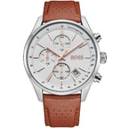 Hugo Boss Grand Prix 1513475 44mm Men’s Chronograph Watch – White Dial & Genuine Leather Strap