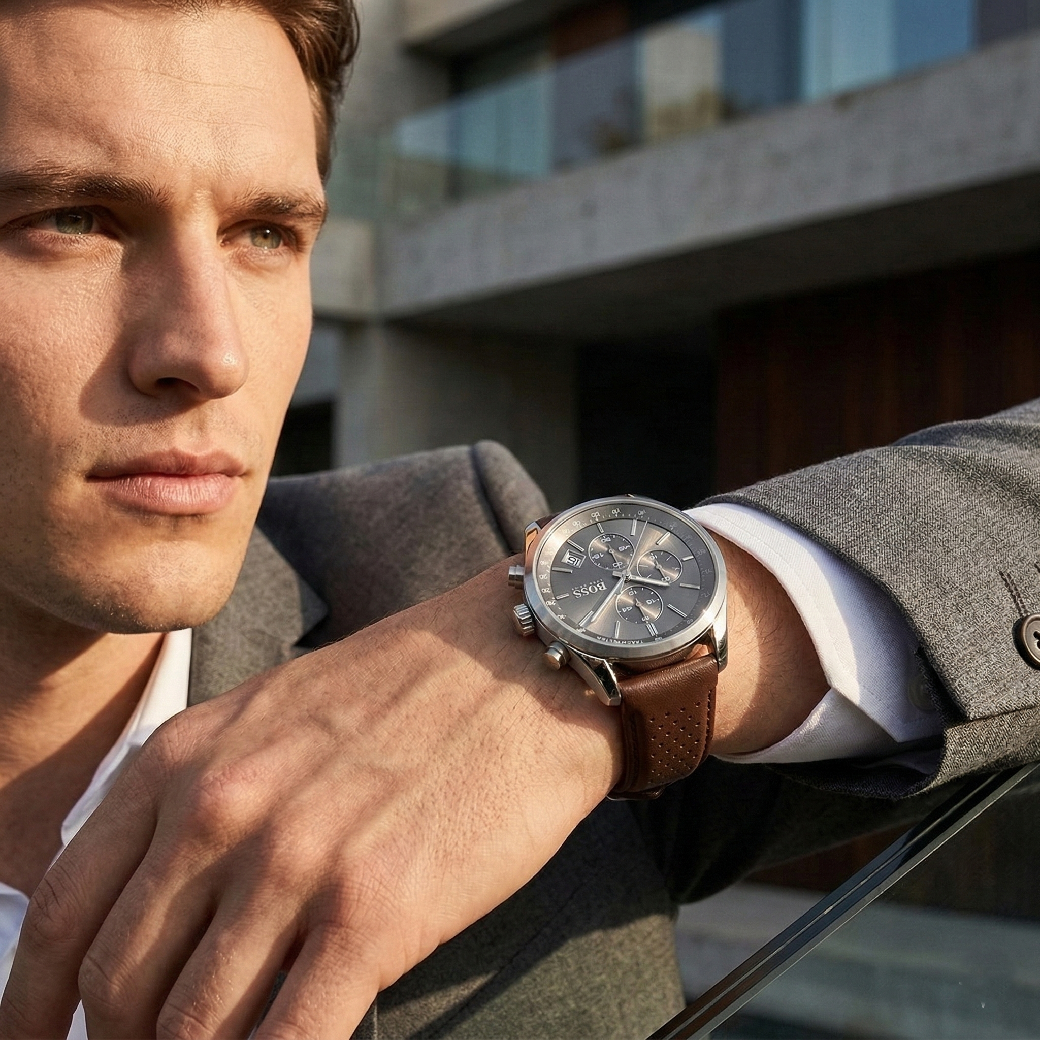 Hugo Boss Grand Prix 1513476 44mm Men’s Chronograph Watch – Gray Dial & Genuine Leather Strap