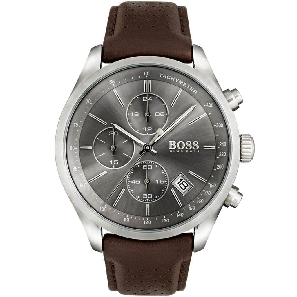 Hugo Boss Grand Prix 1513476 44mm Men’s Chronograph Watch – Gray Dial & Genuine Leather Strap