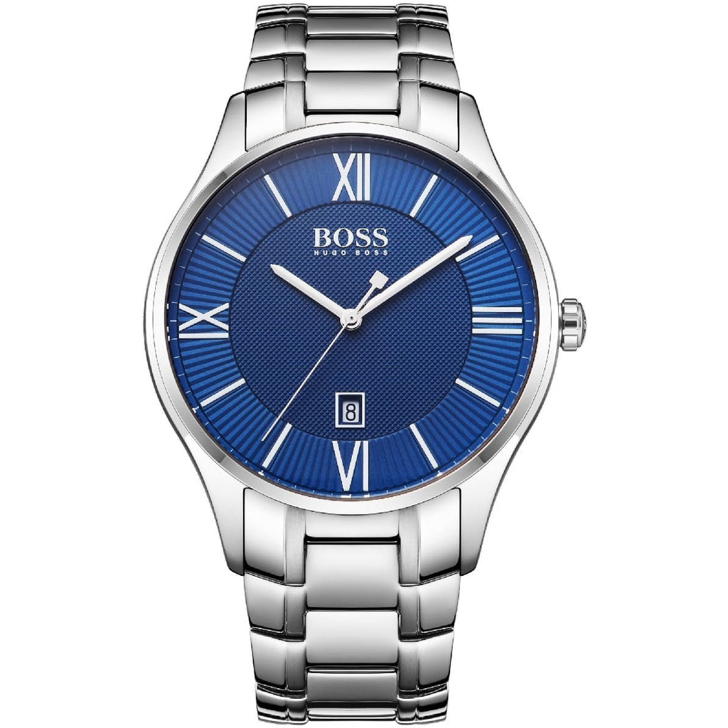 Hugo Boss Governor 1513487 44mm Men’s Quartz Watch – Blue Textured Dial & Silver-tone Stainless Steel Link Bracelet