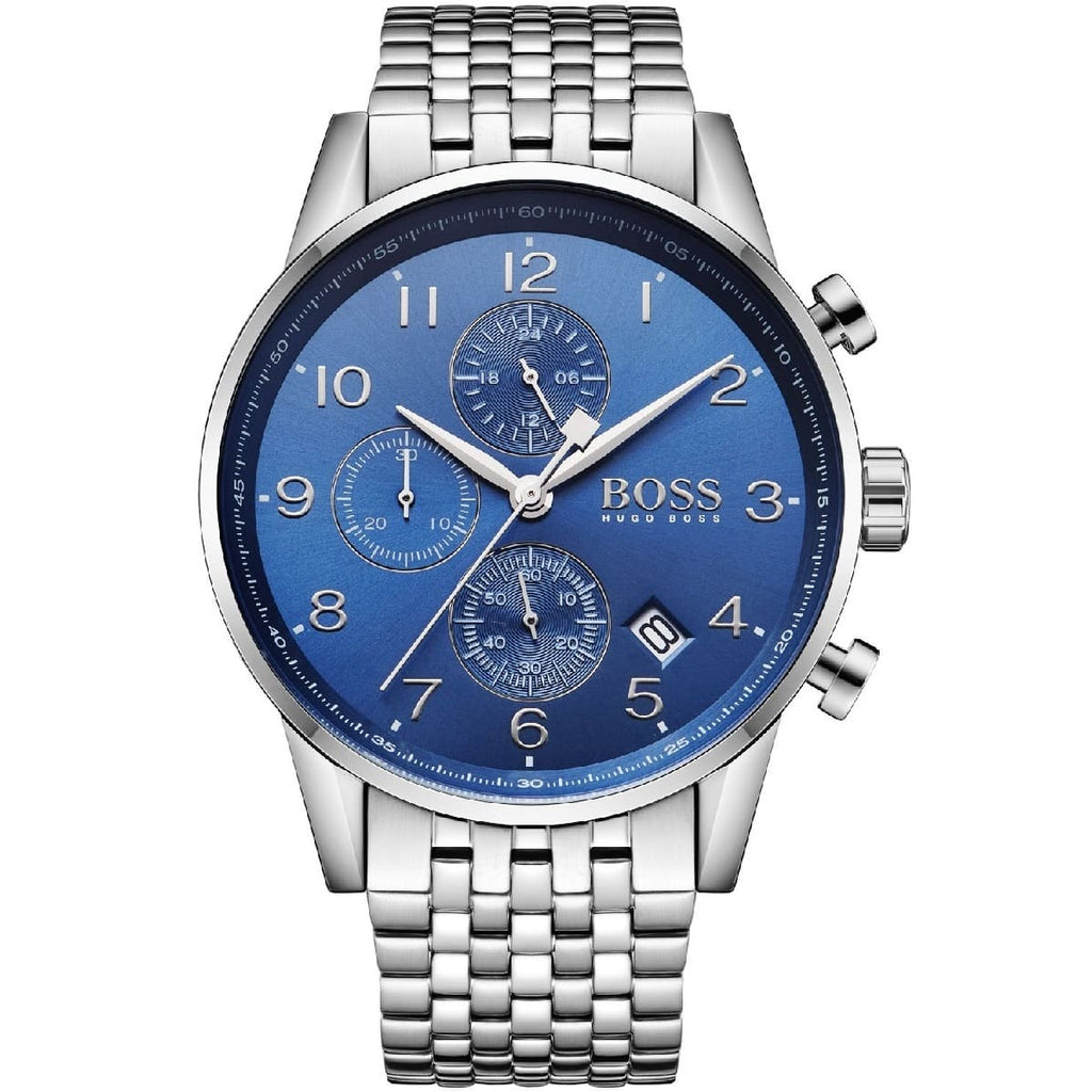 Hugo Boss Navigator 1513498 44mm Men’s Chronograph Watch – Blue Dial & Silver-tone Stainless Steel Link Bracelet