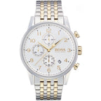 Hugo Boss Navigator 1513499 44mm Men’s Chronograph Watch – White Dial & Two-tone Stainless Steel Link Bracelet