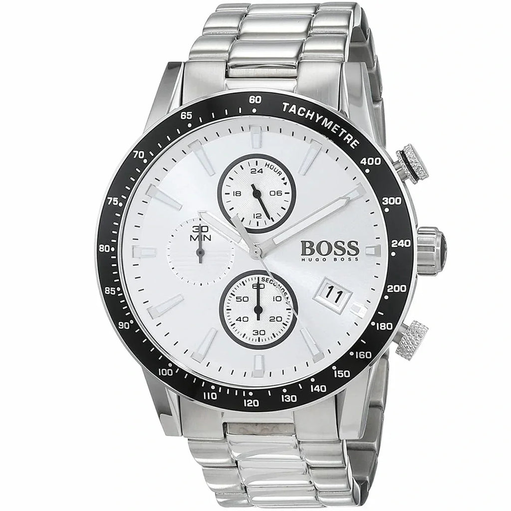 Hugo Boss Rafale 1513511 44mm Men’s Chronograph Watch – Silver Dial & Silver-tone Stainless Steel Link Bracelet