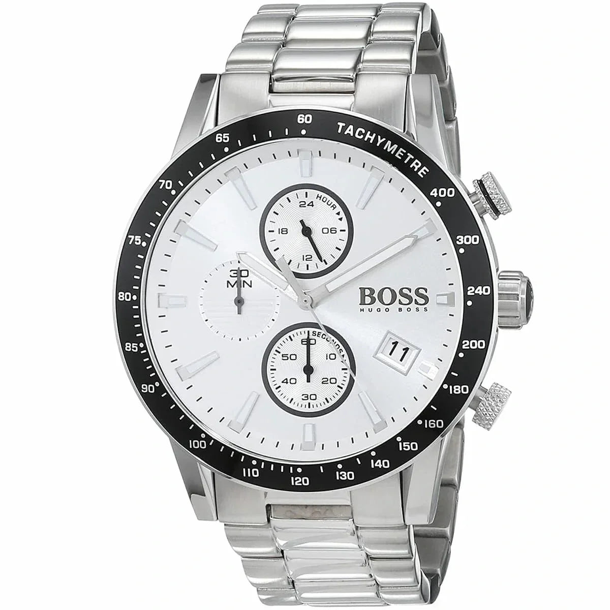 Hugo Boss Rafale 1513511 44mm Men’s Chronograph Watch – Silver Dial & Silver-tone Stainless Steel Link Bracelet