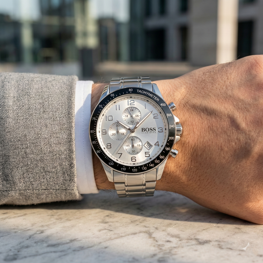 Hugo Boss Rafale 1513511 44mm Men’s Chronograph Watch – Silver Dial & Silver-tone Stainless Steel Link Bracelet