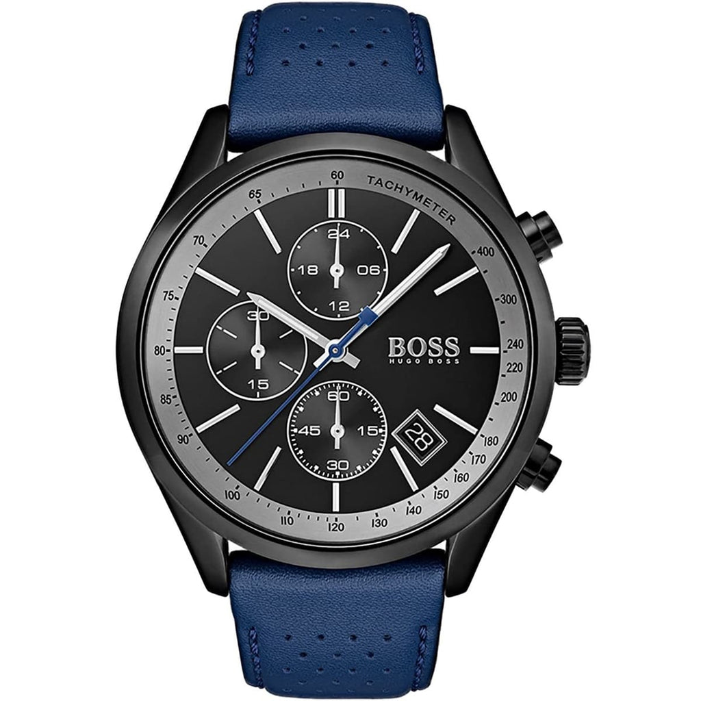 Hugo Boss Grand Prix 1513563 44mm Men’s Chronograph Watch – Black Dial & Genuine Leather Strap