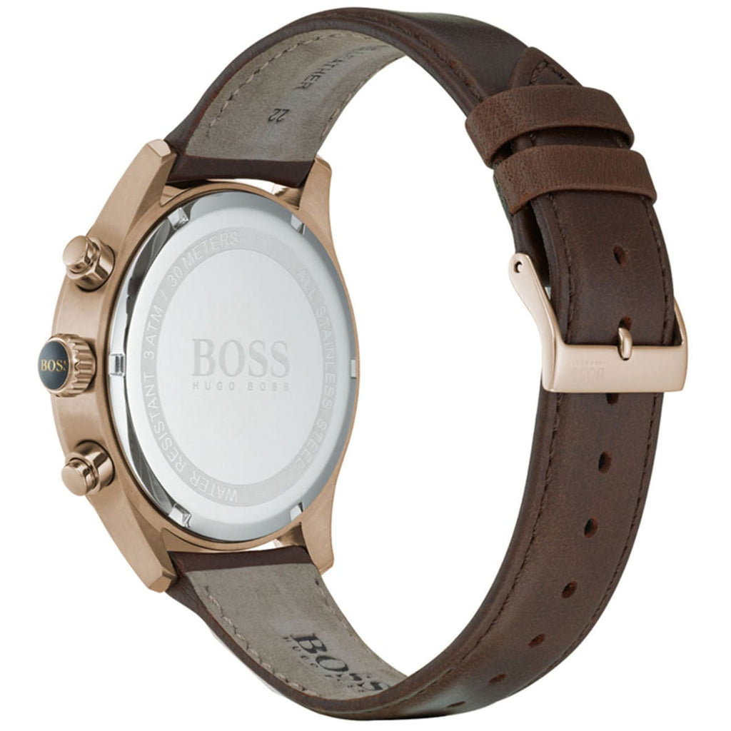 Hugo Boss Grand Prix 1513604 44mm Men’s Chronograph Watch – Blue Dial & Brown Genuine Leather Strap